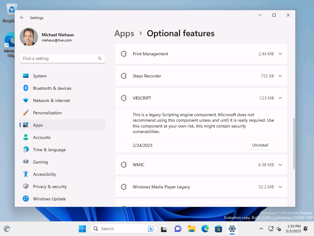 VBScript as a removable Windows 11&nbsp;feature?