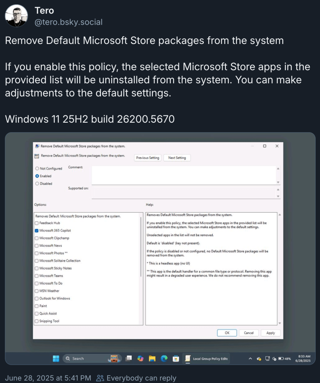 A policy to remove Windows&nbsp;apps…